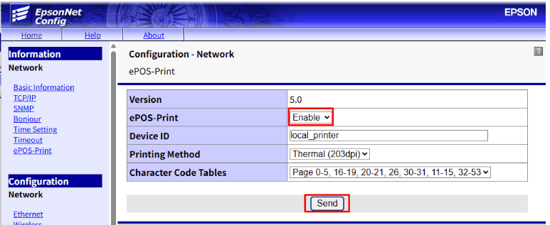 ePOS-Print有効化画面