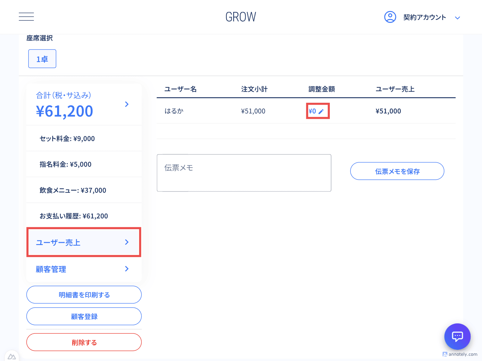 ユーザー売上調整金額の修正