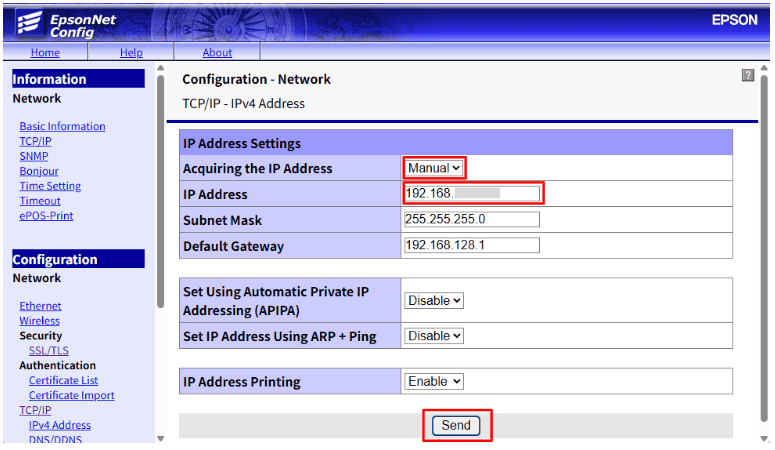 IPアドレスの設定入力