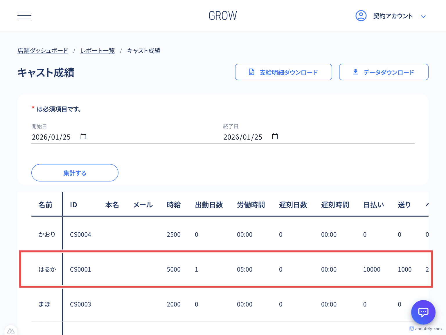 個別ユーザー成績画面へ遷移