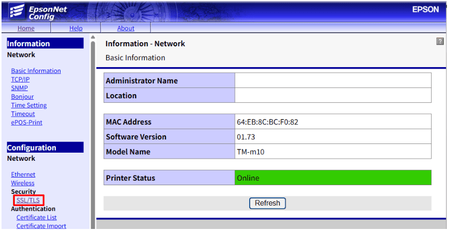 ネットワーク設定メニュー