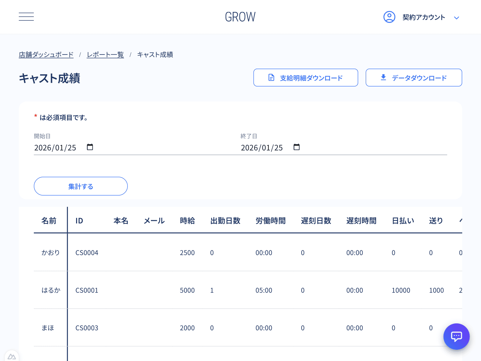 成績画面の集計